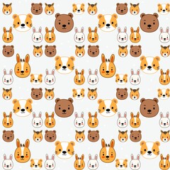 Obraz premium A variety of cute animal faces are suitable for screen printing on various surfaces.