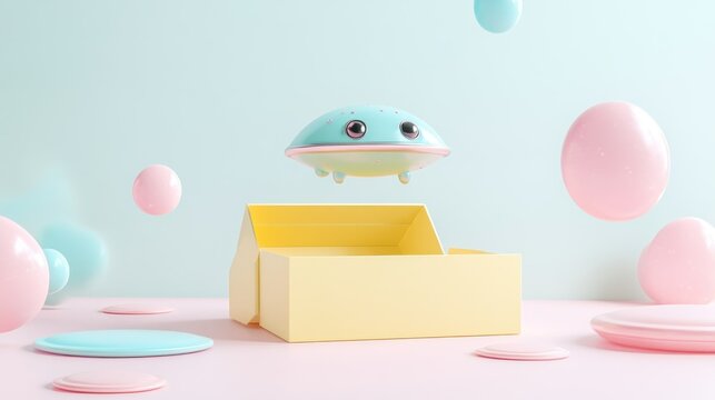Cute flying saucer in a gift box