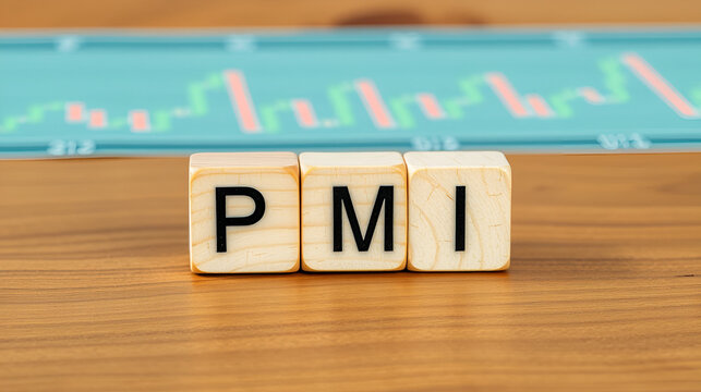 Text PMI on wood cubes on the table, economic data concept
