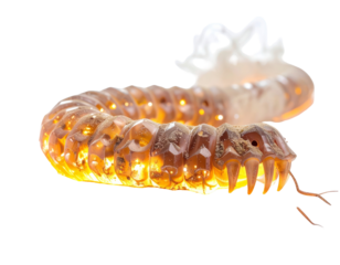 Glowing Amber Segmented Creature with Sharp Teeth