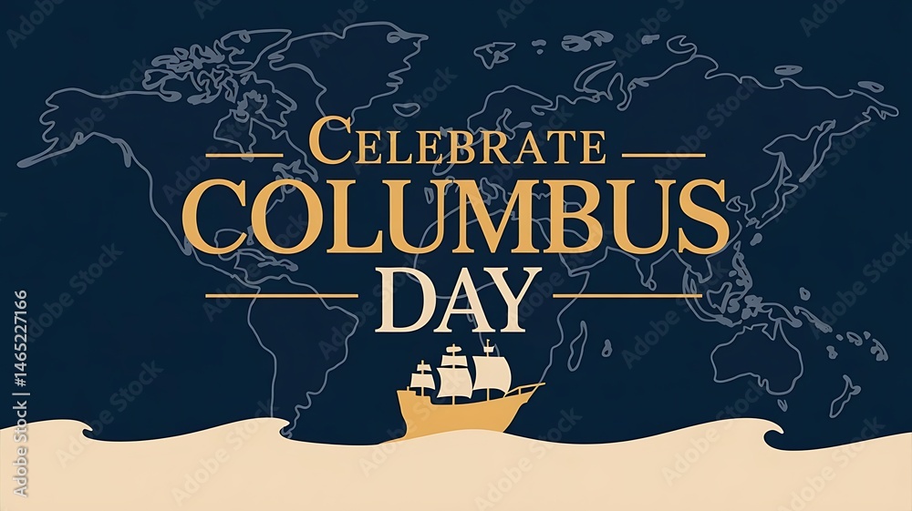 Fototapete happy columbus day. celebration poster. american flag with a message., created with generative ai