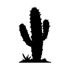 Silhouette of saguaro cactus desert plant botanical illustration black and white nature graphic art