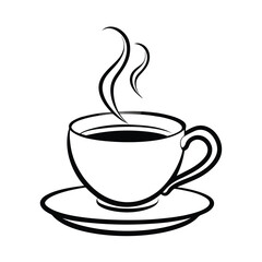 cup of coffee with steam line art vector art silhouette