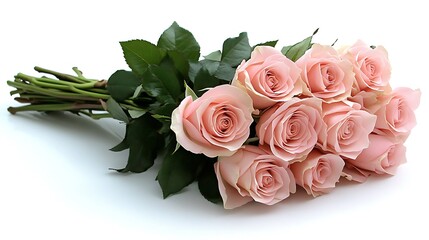 Delicate bouquet of light pink roses on a white background.