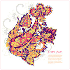 Floral isolated pattern with paisley ornament. Ornate floral decor. Vector illustration