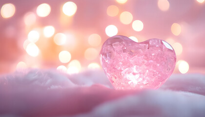 Obraz premium Romantic decor. Blurred view of heart shaped light on pink background, bokeh effect