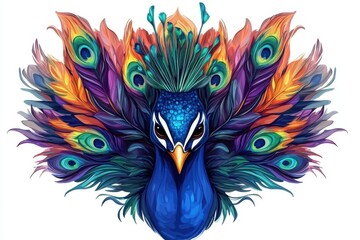 Fototapeta premium Vibrant Peacock Portrait With Colorful Feathers Displayed