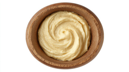 Fototapeta premium ```Spiral of creamy miso paste in wooden bowl, evoking zen tranquility, Umami Day, and ancient fermentation wisdom```