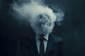 Head in clouds: mysterious man obscured by smoke in suit
