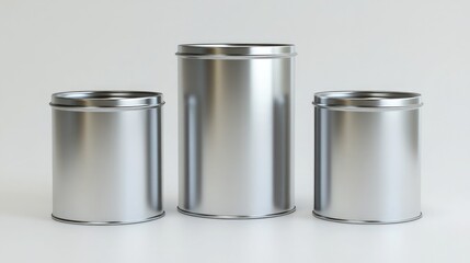 Cylindrical blank aluminum containers standing against a light background for commercial use