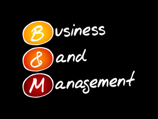 B and M - Business and Management acronym, business concept background