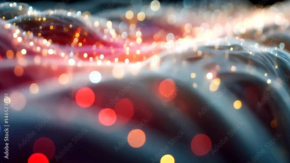 Poster abstract glowing waves of neural-like fibers emitting sparkles of light, visualizing advanced networ
