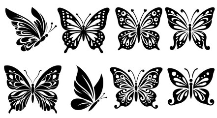 Butterflies Silhouettes Collection - Black and White Vector Graphic Artwork