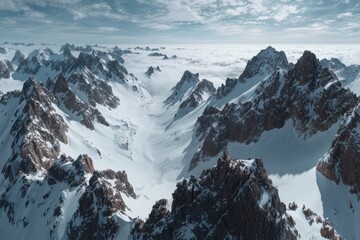Alpine mountains don a cloak of white snow, set against a brilliant blue sky, in the Zillertal Arena ski resort at Mayrhofen in Austria's Tyrol region during winter