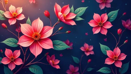 Intertwined blossoms, flowing lines create repeating motif, stylish, beauty, organic