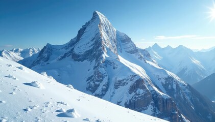 Majestic snow-covered mountain peak, untouched powder, winter wonderland , winter, blue, sport