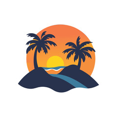 Tropical Sunset Palm Trees and Island Paradise