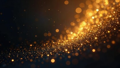 Shimmering gold particles floating in a dark background, creating a festive, magical effect , element, overlay