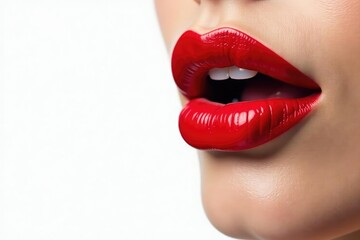 Obraz premium Close-up of vibrant red lipstick on pure white , lips, glamour