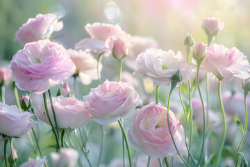 Fototapeta premium Serene pink rose garden at dawn