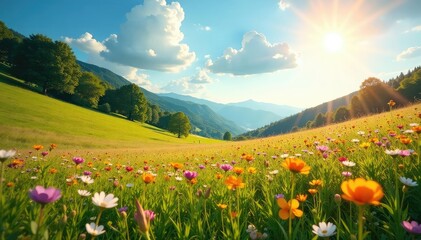 Fototapeta premium Vibrant summer colors in a sun-drenched landscape , summer, day