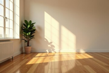 Fototapeta premium Warm, rich brown hardwood flooring in a sunlit room , hardwood floor, sunlight, hardwood planks