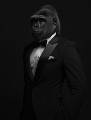 Fototapeta premium Gorilla Businessman Proudly in a Stylish Black Tuxedo