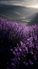 Obraz premium Enchanting lavender subject field bathed in soft light, exuding quietness