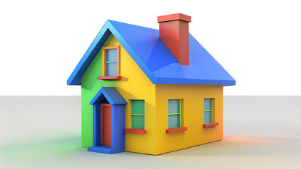 Modern Colorful 3D House Model on White Background Representing Real Estate Home and Architecture