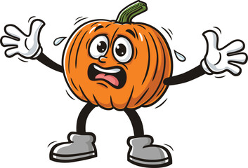 Cartoon pumpkin character is panicking