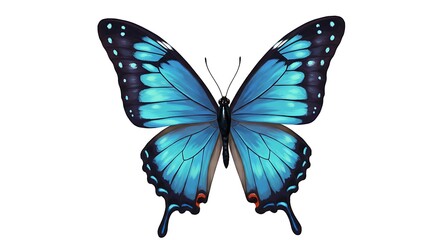 Vibrant Blue Butterfly Wings Isolated on White Background