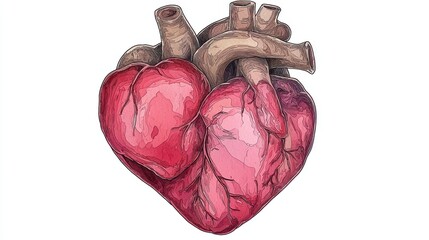 Detailed Watercolor Illustration of a Human Heart