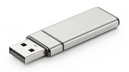 Isolated metal usb flash drive on white mockup