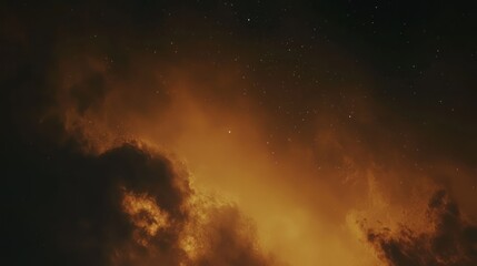 Fiery, swirling clouds at night.