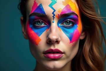 Symmetrical geometric shapes painted on a face , geometric, beauty