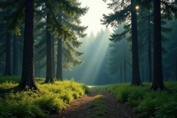 Obraz premium Serene pine forest background, perfect for nature-themed projects , tranquil, serenity