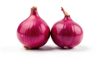 Fototapeta premium Two red onions, various angles, sharp focus, pure white backdrop, stock photo, photography, still life