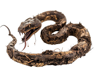Obraz premium Muddy Snake with Fangs Bared on Transparent Background