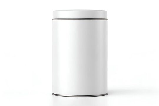 White metal tin can mockup for tea coffee powder packaging container blank label