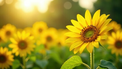 Obraz premium Vibrant yellow sunflowers in full bloom, basking in sunlight , sunny, beauty