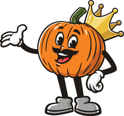Cartoon character of pumpkin king wearing a crown