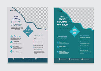 Vacation travel flyer design template. flyer design & brochure cover page template for travel agency