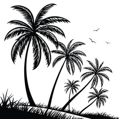 Fototapeta premium Palm trees with birds flying