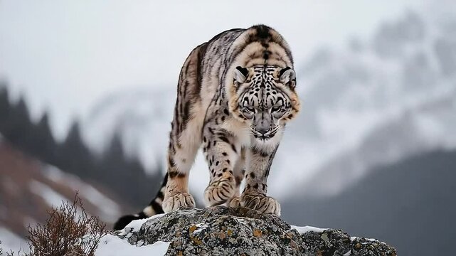 Snow Leopard on Rocky Summit
