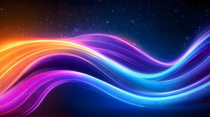 A vibrant digital - art image with colorful, flowing neon - like waves against a starry dark background, creating a dynamic and visually appealing scene. 