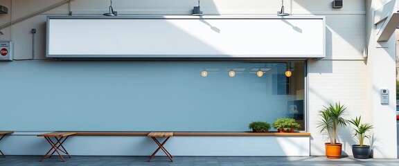 Clean white restaurant billboard mockup with blank space for coffee shop promotion, display, cappuccino