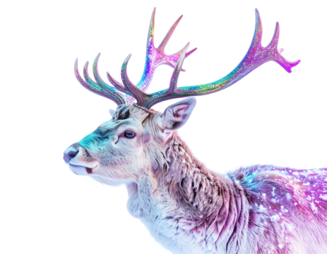 Iridescent Deer with Sparkling Antlers on Transparent Background