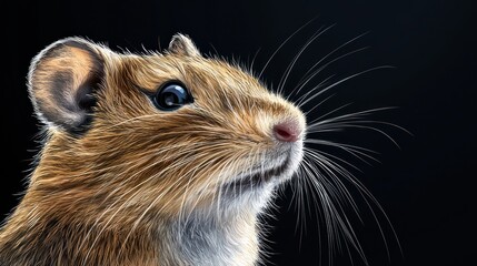 Obraz premium A realistic, detailed portrait of an adult gerbil, showing the texture of its fur and the shine in its eyes.