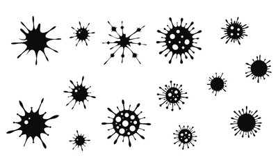 A black ink blots set forms a seamless vector pattern, an artistic floral design element