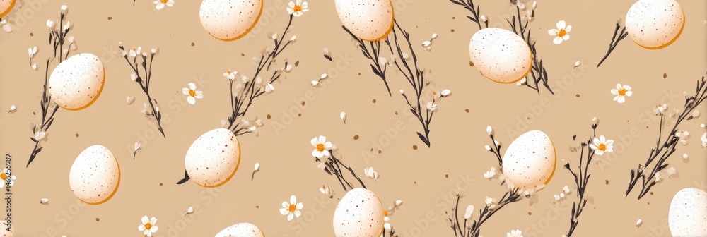 Poster beautiful pattern featuring eggs and small flowers on a beige backdrop perfect for springtime design